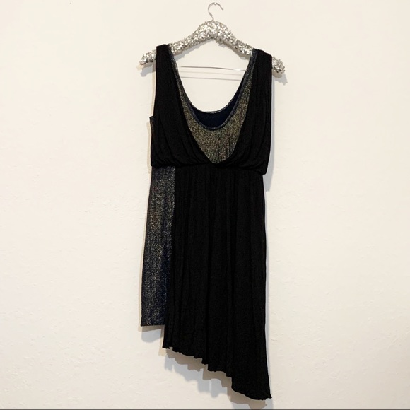 Free People Eleanor Black Blue Metallic Gold Grecian Mini Dress Size Large - Picture 11 of 14